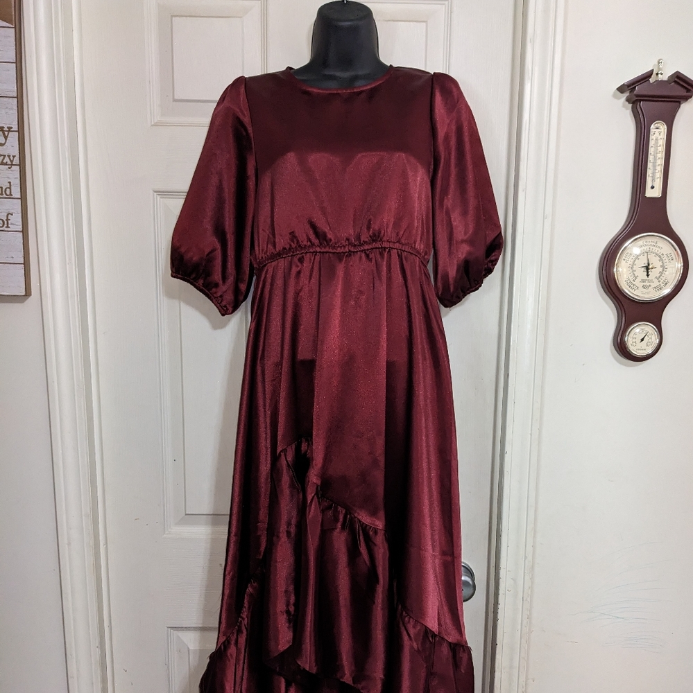 Joyfolie girls Mayra Mia Joy burgundy satin hi low dress 14